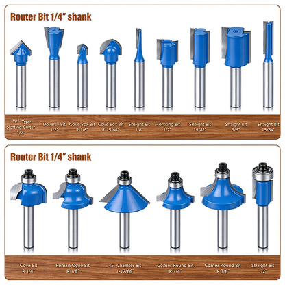 15PCS Router Bit Set, 1/4-Inch Shank Tungsten Carbide Woodworking Router Bits