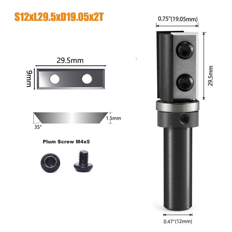 12mm Shank Flush Trim Router Bit CNC Wood with Replaceable Carbide Blades for wood