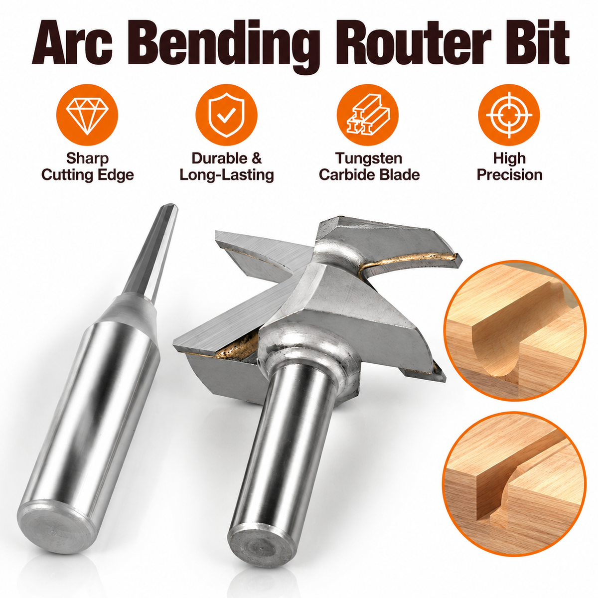 2PCS Arc Bending Router Bit Set, 1/2" Shank Grooving & Forming Cutter for Woodworking