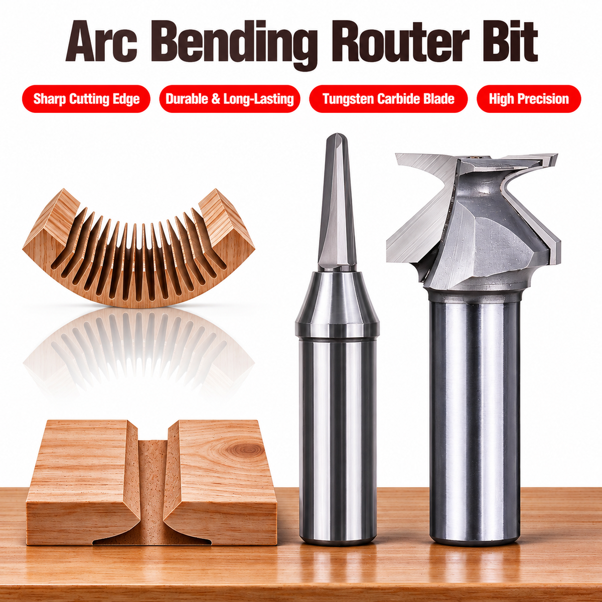2PCS Arc Bending Router Bit Set, 1/2" Shank Grooving & Forming Cutter for Woodworking