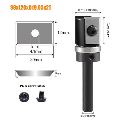 8mm Shank Flush Trim Router Bit CNC Wood with Replaceable Carbide Blades