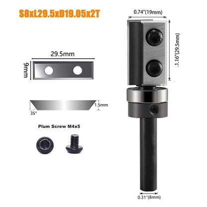 8mm Shank Flush Trim Router Bit CNC Wood with Replaceable Carbide Blades