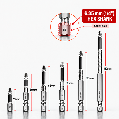 S2 Alloy Steel PH2 Anti Slip Magnetic Screwdriver Bits with 1/4" Hex Shank for Electric Drills