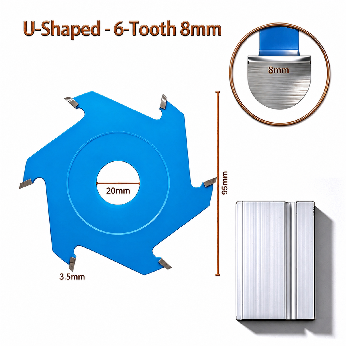 U/V-Shaped Grooving Blades for Aluminum Composite Panels, 6-Tooth Carbide Cutters for 90° Forming