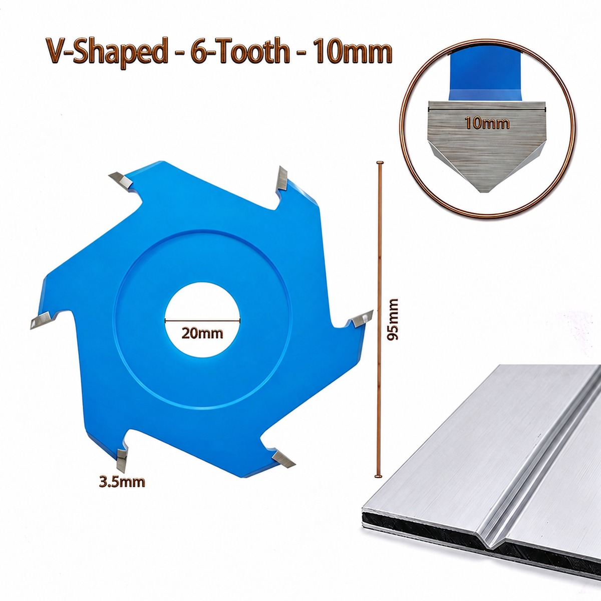 U/V-Shaped Grooving Blades for Aluminum Composite Panels, 6-Tooth Carbide Cutters for 90° Forming