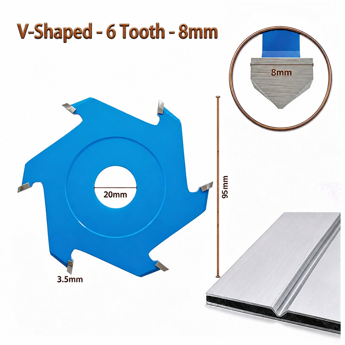 U/V-Shaped Grooving Blades for Aluminum Composite Panels, 6-Tooth Carbide Cutters for 90° Forming