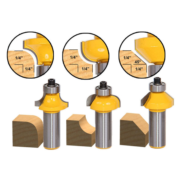 3 Bit Edging Small Roundover Cove & Chamfer Router Bit Set – RouterBit Mall
