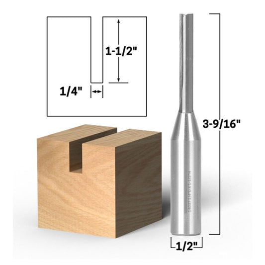 Solid Carbide Insert Straight 1/2" Shank 1/4" Diameter Router Bit