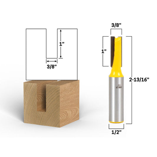 3/8" Diameter X 1" Height Straight 1/2" Shank Router Bit
