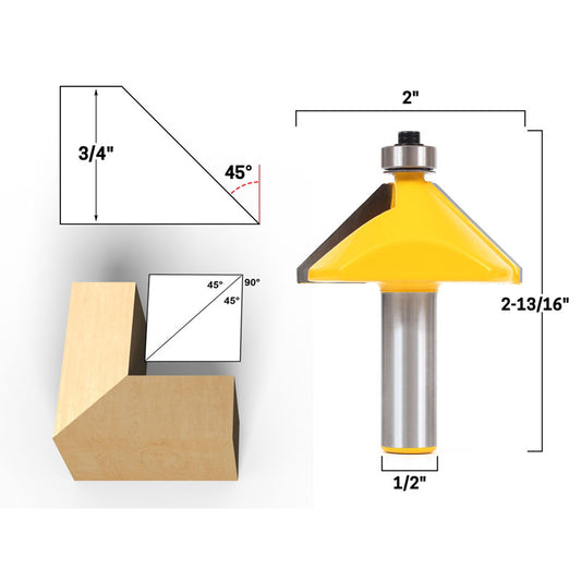 45 Degree Chamfer Edge Forming 1/2" Shank Router Bit
