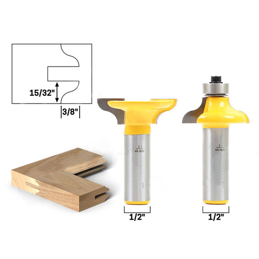 Medium Ogee 2 Bit Matching Entry Door Profile 15/32" Cut 1/2" Shank Router Bit Set