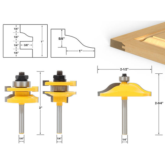 Ogee 3 Bit Raised Panel Cabinet Door 1/4" Shank Router Bit Set
