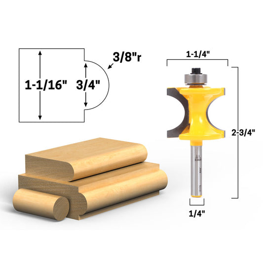3/8" Radius Bullnose 1/4" Shank Router Bit