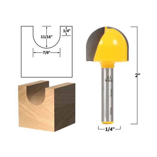 7/8" Diameter Core Box 1/4" Shank Router Bit Rounded Tip for Woodworking