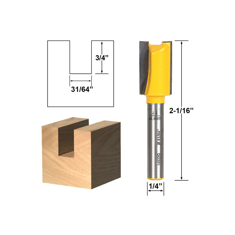 Undersized Plywood Straight Dado 31/64" Dia. X 3/4" Length 1/4" Shank Router Bit