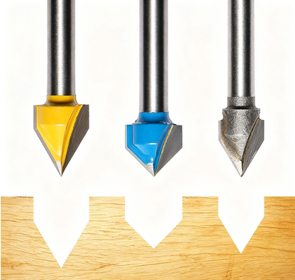 3 PCS V Groove Router Bit Set 60 & 90 Degree Carbide Tipped CNC Woodworking Engraving Bits
