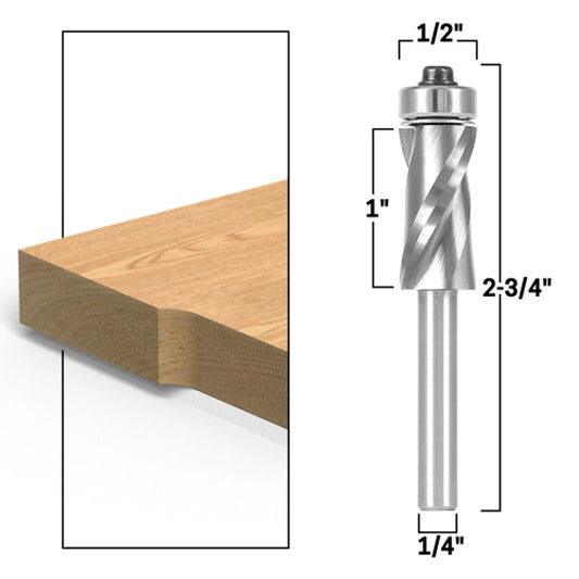 Bottom Bearing Upcut Ultra Performance Flush Trim 1" H X 1/2" D 1/4" Shank Router Bit