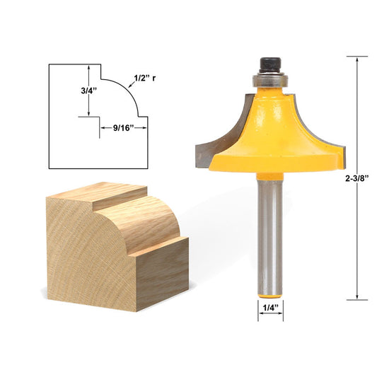 Round Over Beading Edging 1/2" Radius 1/4" Shank Router Bit
