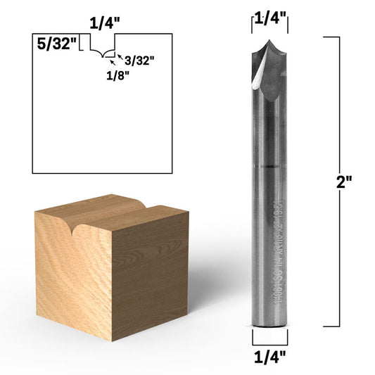 1/8" Radius Point Cutting Round Over Groove 1/4" Shank Router Bit