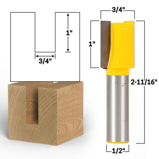 3/4" Diameter X 1" Height Straight 1/2" Shank Router Bit