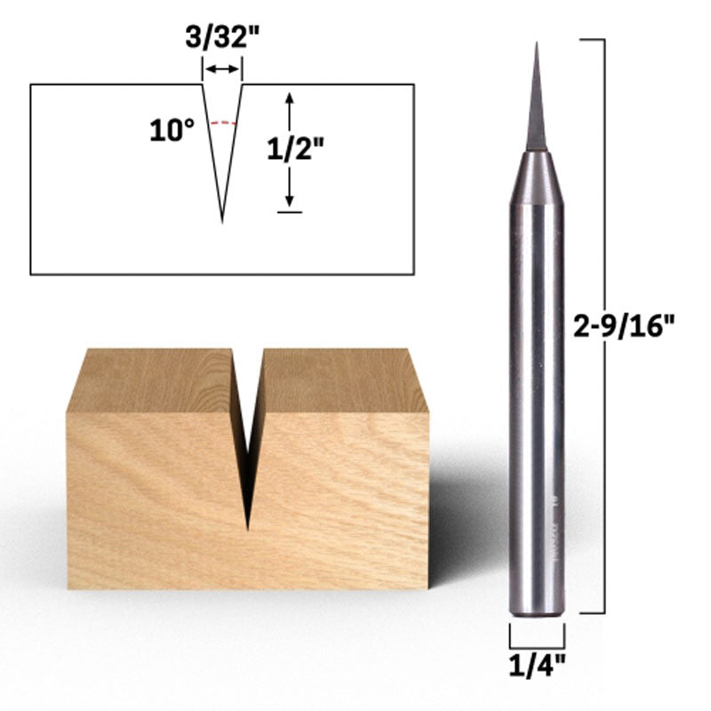 18° Zero Point V Groove Engraving Solid Carbide 1/4