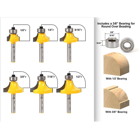 6 bit Round over and Beading Router Bit Set