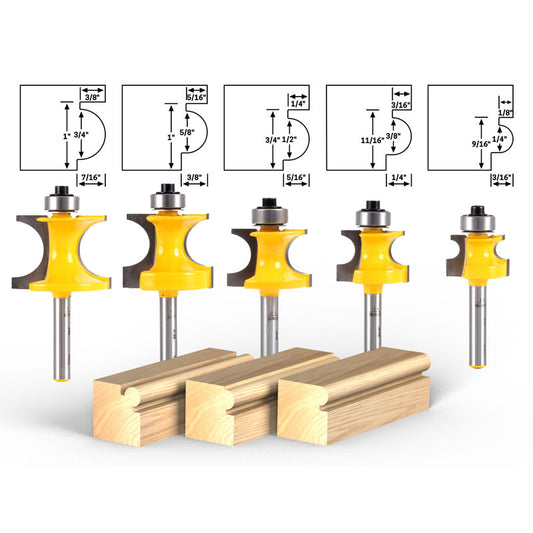 5 Bit Bullnose Bead 1/4" Shank Router Bit Set