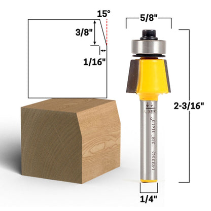 15 Degree Bevel Trim Router Bit 1/4" Shank Carbide Tipped Bit for Laminate Countertops and Wood