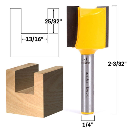13/16" Diameter X 25/32" Height 1/4" Shank Straight Router Bit