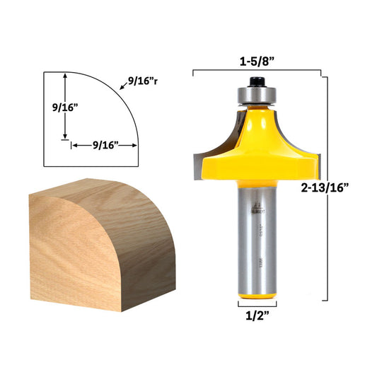 9/16" Radius Round Over Edge Forming 1/2" Shank Router Bit