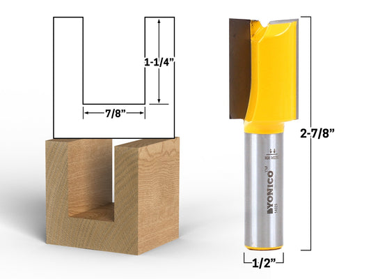 7/8" Diameter X 1-1/4" Height Straight 1/2" Shank Router Bit